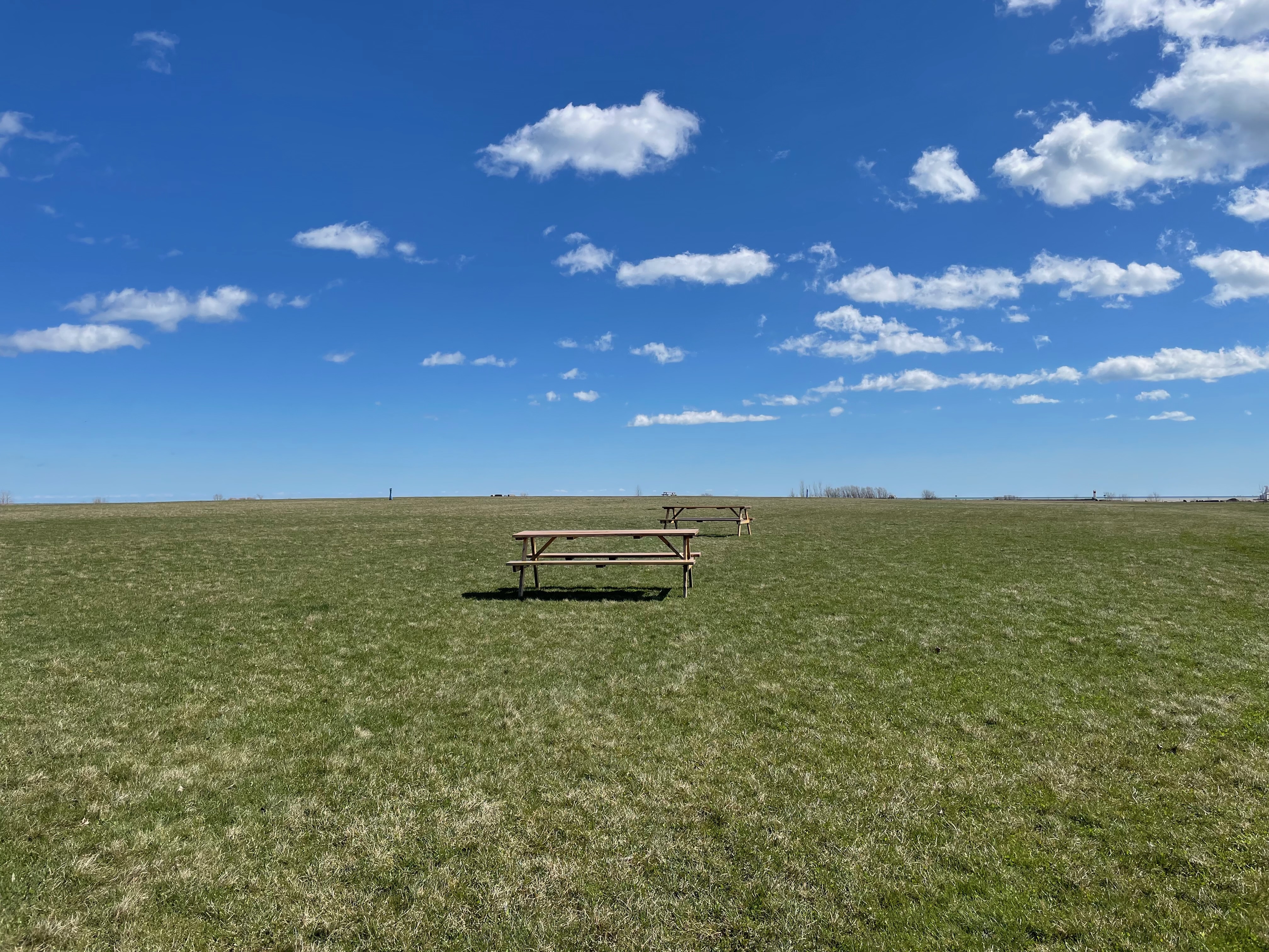 Photo of a large green field with a table